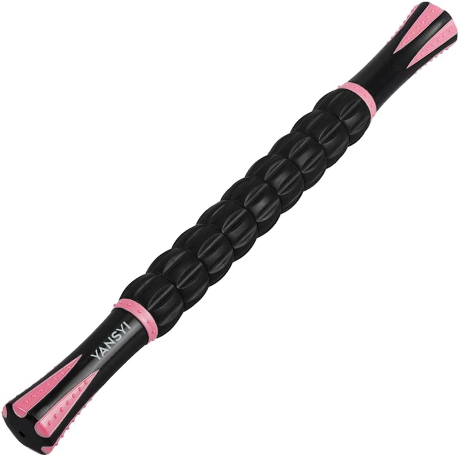 YANSYI Professional 9-Roller Deep Tissue Massage Stick - Portable Muscle Recovery Roller for Athletes, Relieves Post-Workout Soreness & Leg/Back Pain - Portable Physio Tool (Pink)