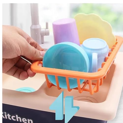 Image of Kitchen Sink Toy Set with Running Water Tap - Pretend Play Dishwasher Kitchen Playset with Utensils, Cups, Vegetables & Cleaning Accessories for Boys and Girls Kids