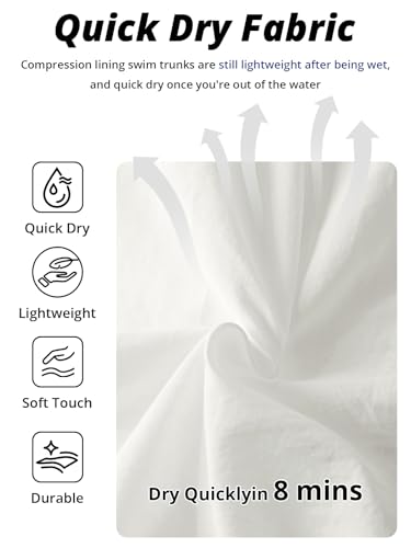 INCERUN Swimming Trunks for Men 2 in 1 Swim Beach Shorts Quick Dry Men's Board Shorts Bathing Suit Dissolving Swim Trunks with Compression Liner and Pockets White Large — view 6
