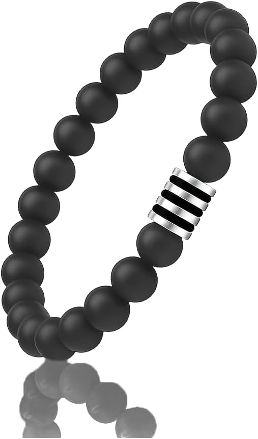 Kartini Studio Black Onyx and Silver Bracelet, Men's Bead Bracelet, Quality Bead Jewelry for Man - Image 4