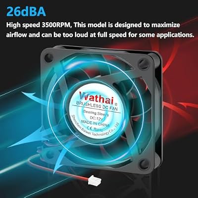Wathai DC Exhaust Cooler Fan 60mm x 60mm x 15mm 12V 2Pin Brushless Cooling Fan