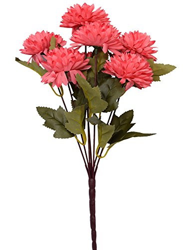 Image of Fourwalls Artificial Chrysanthemum Ball Flower Bouquet (49 cm, Dark Pink, 7 Branches)