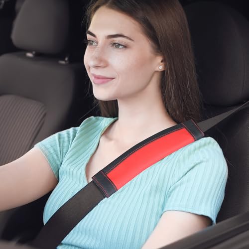 COFIT Gurtpolster Auto für Kinder Erwachsene, Sicherheitsgurt Polster Mikrofaser Leder, Anschnallgurt Schutz Weich, Autogurt Hals Gurtschutz LKW SUV Wohnwagen Zubehör Innenraum, 2 Stück, Rot