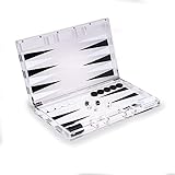 Luxury Designer Acrylic Backgammon Set, Playing Pieces & Leather Dice Cups, Perfect Coffee Table Décor and Game for The Family (White)