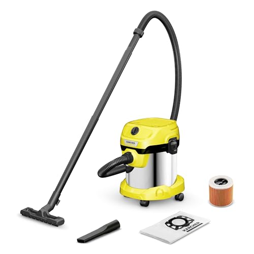 KÄRCHER Wet and Dry Vacuum Cleaner WD 2 Plus Blowing Function Power: 1000 W Steel Container: 15 L Suction Hose: 1.8m Incl. Cartridge Filter Floor & Crevice Nozzle