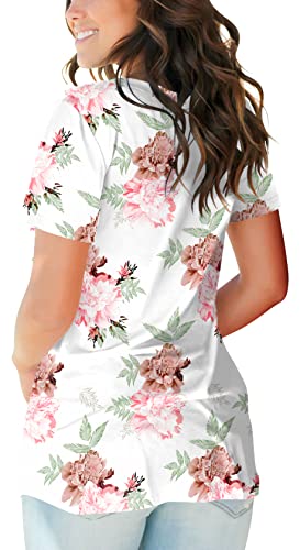 Summer Tops For Womens 2023 V Neck Summer Tee Tops Women White Floral M #TOP2