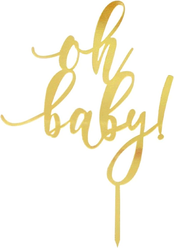 Tabanzhe Gold Oh Baby Cake Topper - Acrylic Happy Birthday, Baby Shower Cake Decoration for Anniversaries (Gold)