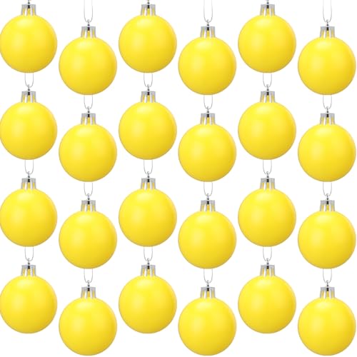kymqlyw Lot de 24 Boules de Noël Jaunes Brillantes de 6,1 cm pour Sapin de Noël, Couronne, Guirlande de décorations (Jaune Mat)