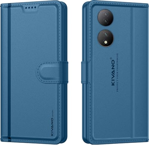 Image of KIVANO LUXE Compatible for Vivo T2 5G / Vivo Y100 5G Luxury Handmade Leather Magnetic Flip Folio Case | Card Holder & Kickstand | Slim Protective Cover | Unisex - Blue
