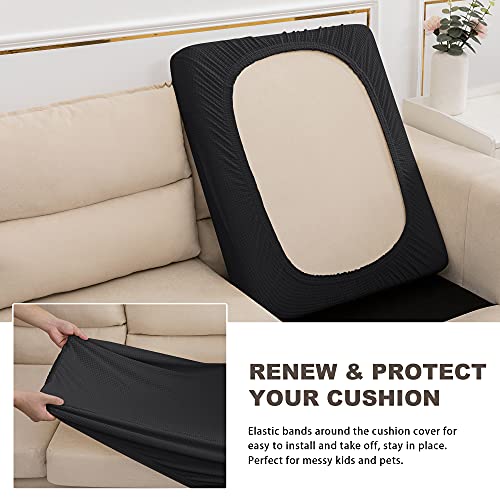 Nc Home Water-Repellent Sofa Cushion Covers Jacquard High Stretch Fabric Chair Cushion Furniture Protector For Living Room, Washable Sofa Seat Slipcover, 1 Seater (Small, Black) #TOP2