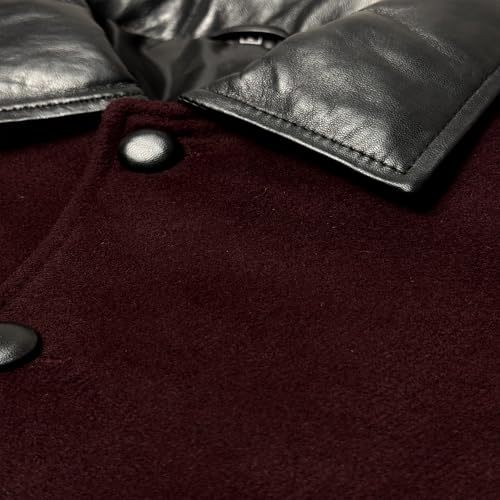 Image of Men's Red Vine Wool Jacket - Men's Plaid Coat Leather Collar Wool Blend (US, Alpha, Medium, Regular, Regular, Red Vne)
