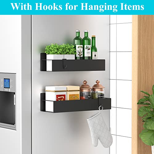 Image of HuggieGems Metal Magnetic Spice Rack for Refrigerator2 Pack Black | Magnetic Shelves Heavy Duty for Fridge in Kitchen, Seasoning Storage Organizer, For Oven Washer and Dryer, For Heavier Items