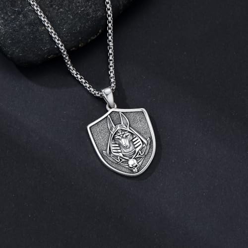 PELOVNY Egyptian Necklace 925 Sterling Silver Ankh/Eye of Horus/Anubis Pendant Mythology Jewelry for Anniversary Birthday Christmas Gifts Women Men3