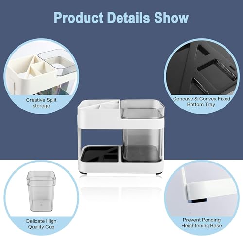 Image of STEFFAN Toothbrush Holder for Bathroom Wall, Toothbrush and Toothpaste Holder with 2 Cups, Multipurpose Bathroom Organizer, Durable Wall Mounted Brush Holder, Space Saving Bathroom Accessories