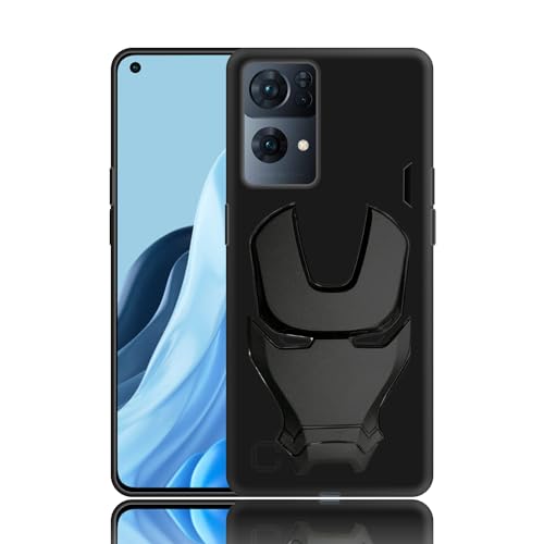 Image of COVERLY Official 3D Smooth Feel Avengers Logo Mask Soft Rugged Grip Silicone Iron Man Engraved Cartoon Movie Engraved Silicone Rubber Matte Back Cover for Oppo Reno 7 Pro (6.3 inch) - Black