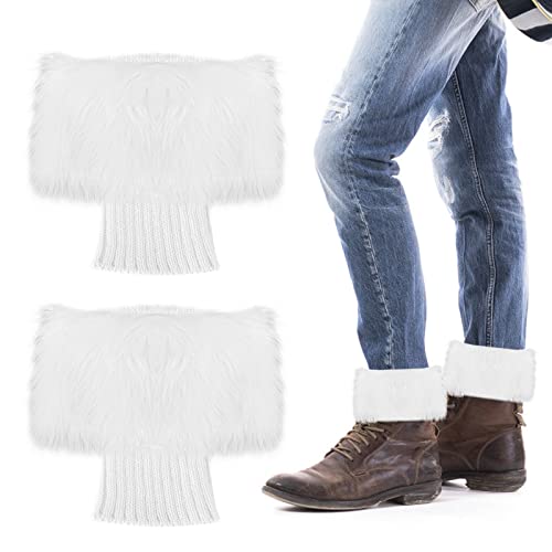 Lusofie Women Short Furry Leg Warmers 1Pair Winter Faux Fur Boot Cuff Fuzzy Fluffy Leg Warmers Knitted Fur Boot Covers Warmers Short Furry Winter Knitted Boot Socks