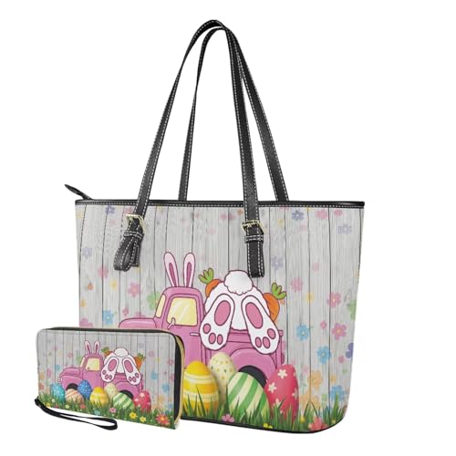 Coldinair Easter Handbag Tote Bag for Women Ladies Top Handle Purse and Wallet Set Leather Tote Purse for Women4