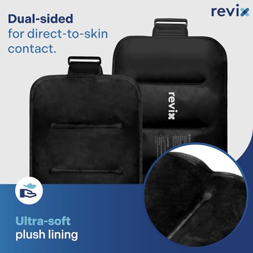 Image of REVIX Ice Pack for Injuries Reusable Gel for Lower Back & Shoulder, Black | 16x9in Full Coverage for Lower Back, Shoulder, Hip & Knee, Cold Compress Therapy, Hands-free Strap, Long-lasting Gel