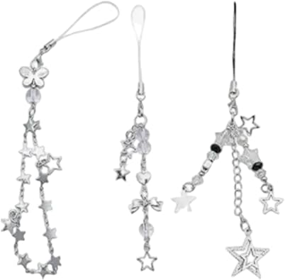 Pack of 3 Star Phone Charm Keychain Bag Accessory Star Phone Strap Jewelry Alloy Material For Fashion Lover Y2k Chain Cell and Accessories Decor