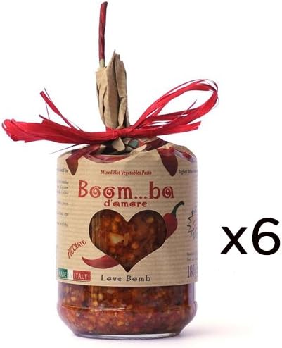 6x Jars of "LOVE BOMB" RED CHILLI HOT SAUCE by Delizie di Calabria 6 x8032539143035 180g (Fine Calabrian Chillies)