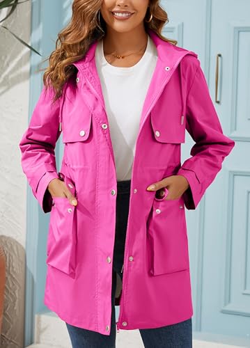 PESION Women's Waterproof Long Rain Jacket Lightweight Raincoat Lined Windbreaker Trench Coat for Outdoor Travel Hiking4