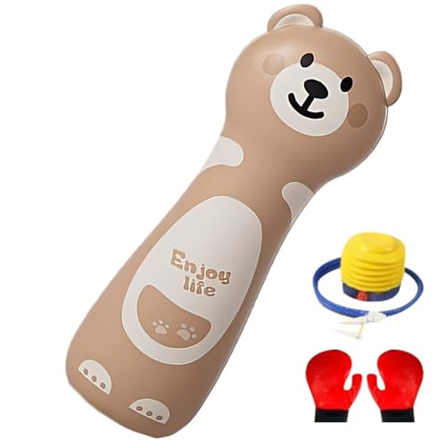 Inflatable Punching Bag for Kids, Cute Cartoon Bear Toddler Punching Bag with 1 Pair Boxing Gloves and Air Pump, Stress Relief Boxing Toy, 47.2 Inch Inflatable for Kids
