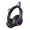 POHOVE Wireless Bluetooth Cat Ear Headphones with 3 Colours LED Dazzle Light On-Ear Stereo Headset, Foldable and…