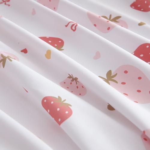 Lanqinglv Bettwäsche 135x200 Rosa Weiß Erdbeeren Herzen Schleifen – Ansicht 5