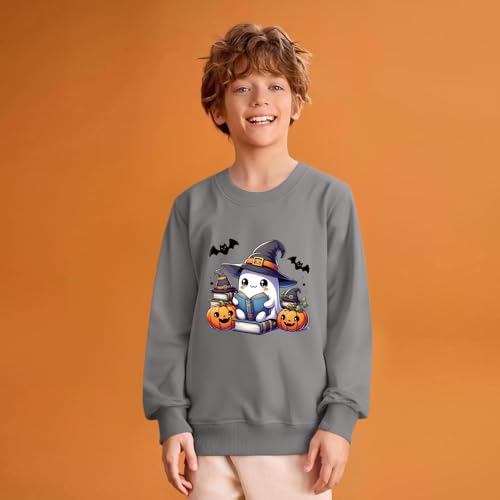 Cute Halloween Sweatshirt for Girls Fall Pullover Crewneck Pumpkin Bat Print Casual Top3