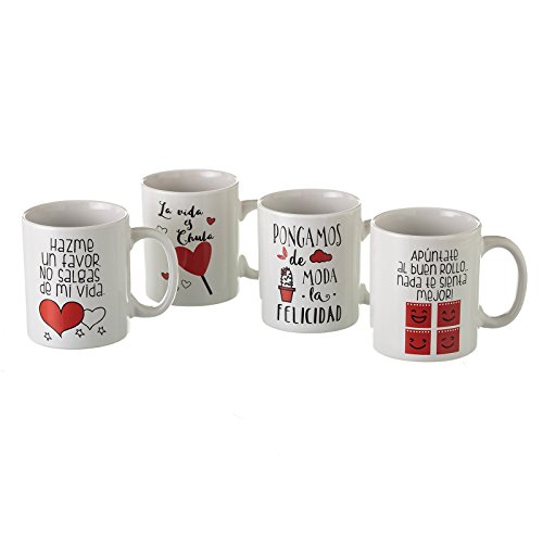 Vily's House Conjunto de 4 Tazas mug en gres Decorado con Frases positivas