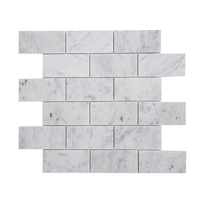 Simple Tile - 5 Sheets Marble Mosaic Tile for Kitchen Backsplash, Bath Tub Surroundings, Bathroom Shower Floor Etc, 2"X4" Big Brick, Polished (Set of 5 Sheets, CWMM0204 - Carrara White)