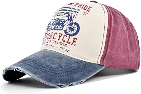 YULOONG Vintage Baseball Cap Washed Denim Trucker Cap Motorcycle Print Pattern Outdoor Sun Hat 100% Cotton for Man Women D