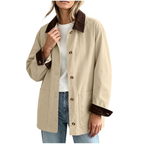 SHAOBGE Barn Jackets for Women Oversized Fall Fashion Coat Khaki Small - image 1