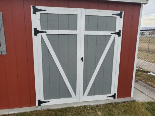 Home Master Hardware Heavy Duty Decorative Shed Storage Gate Barns Kit - 8 In Tee Strap Hinges + Self-Adjusting Gate Latch + 10 3/8 In Ornamental Gate Handle #TOP6