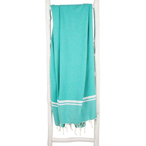 ZusenZomer Fouta Playa XXL SOUSSE 100x190 - Toalla Hammam Grande de 100% Algodón - Foutas Playa Comercio Justo (Verde Mar)