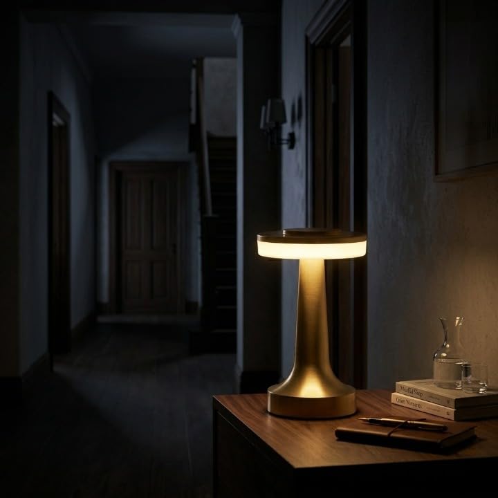 Image of Modern LED Table Lamp, Dimmable Touch Control Bedside Lamp with Warm Light, Rechargeable Wireless Desk Lamp, Minimalist Metal Night Lamp for Bedroom, Living Room, Office Decor, Gold Finish