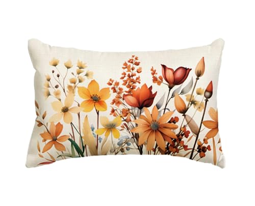 Fall Floral Decorative Throw Pillow Cover 20 x 12 inches