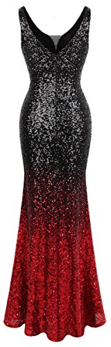 Angel-Fashions Women's V Neck Glitter Sequin Gatsby 20S Flapper Evening Dress Small Red Black #TOP1