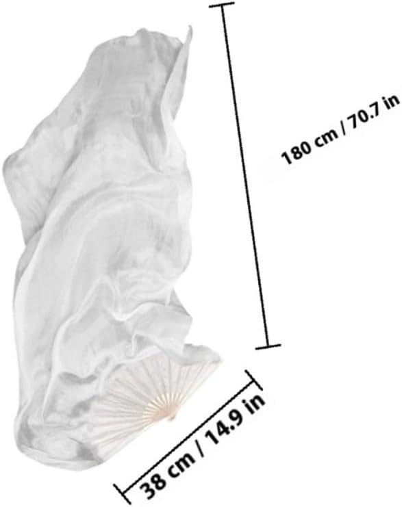 Hemoton Long Silk Folding Hand Fan 1.8m Pure White Imitation Silk Performance Dance Fan for Belly Dance Summer Practice and Stage Decor