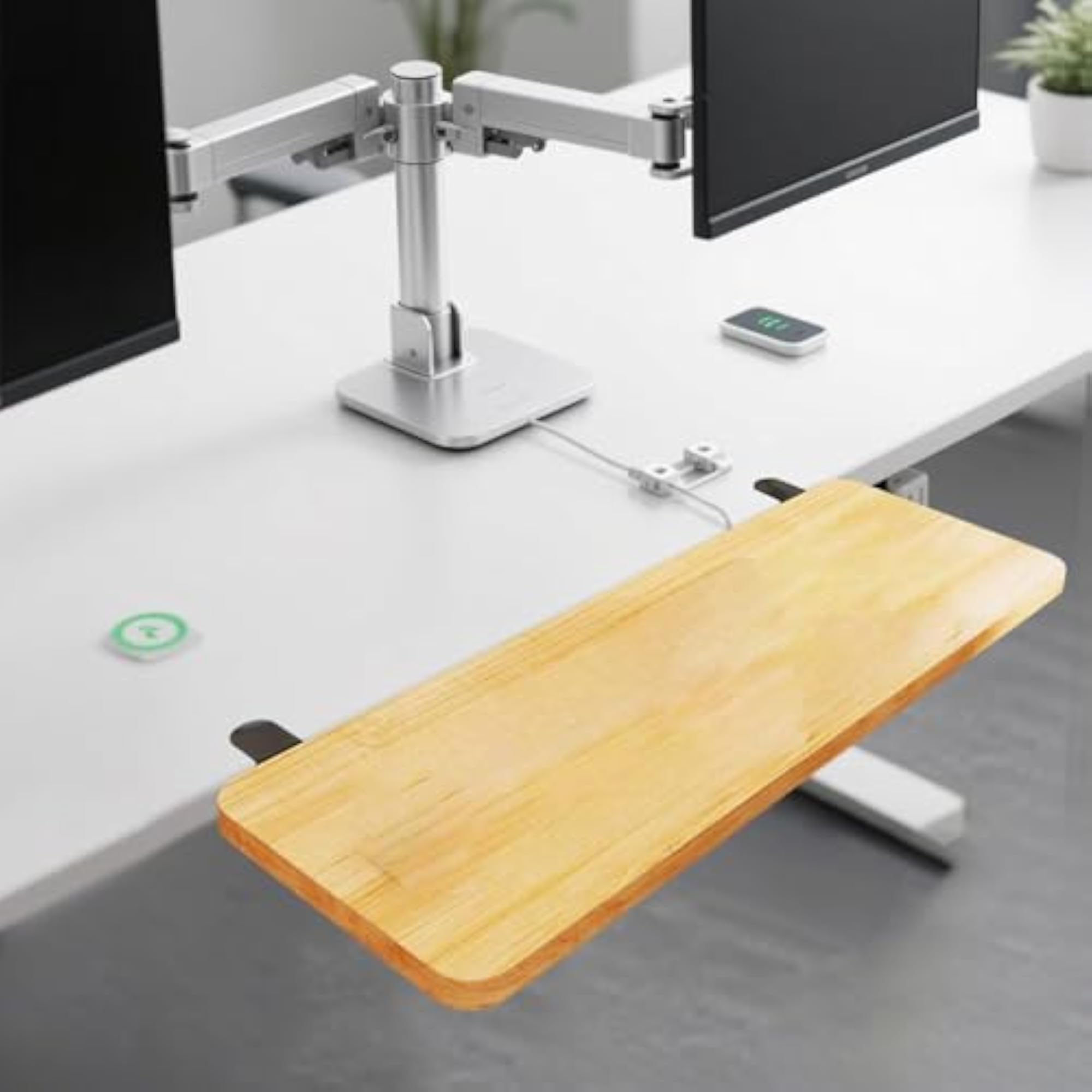 Desk Extender Board Clamp on Space Saving Desk Extender Tray, Wood Color