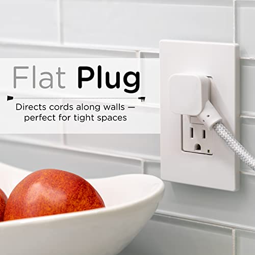 Cordinate Designer Mini 3-Outlet Power Strip, 18 in Braided Extension Cord, Grounded Adapter, Low-Profile Flat Plug, ETL Listed, White/Gray, 47297 by Cordinate - Image 3