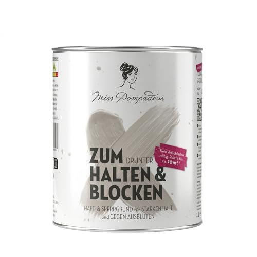 MissPompadour universelle Grundierung 1L weiß, für Innen & Außen - wasserbasiert, schnelltrocknend - unter Lack, Kreidefarbe, Möbelfarbe - Sperrgrund für Holz - Haftgrund für Kunststoff & Metall