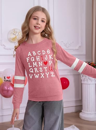 Image of Ithalt Kids Valentine Shirt Girls Valentines Shirts Cute Heart Graphic Long Sleeve Tee Tops 4-14y