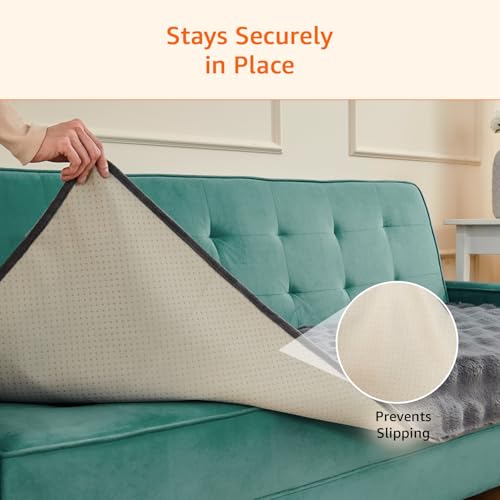 Image of Amazon Basics Plush Velvet Sofa Cover for 3 Seater, Bubble Surface, Non-Slip Sofa Pad, 70x180 cm, Soft Silicone Grip Dots, 100% Polyester, Machine Washable - Dark Grey