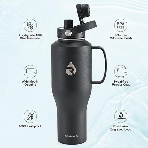 Insulated Water Bottle 40oz (Cold for 48 Hrs), Stainless Steel Water Bottle with Handle & Straw Lid & Paracord Handle, Triple Wall Vacuum Leakproof Travel Flask, Fit in Any Car Cup Holder