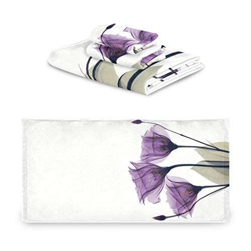 Alaza Purple Tulip Floral Bath Towel Set Luxury Decorative Set Of 3, 1 Bath Towel 1 Hand Towel 1 Washcloth Soft Multipurpose For For Bathroom Hotel Gym Yoga Spa #TOP1