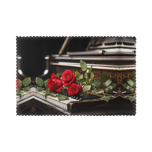 Sets de table extérieur antidérapants 45x30 cm rose rouge piano