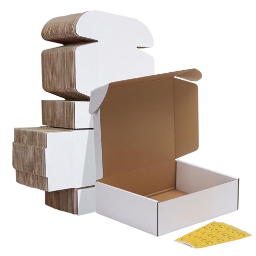 Image of HORLIMER 10x8x3 inches Shipping Boxes Set of 25, White Corrugated Cardboard Box Literature Mailer, 25 Stickers Included