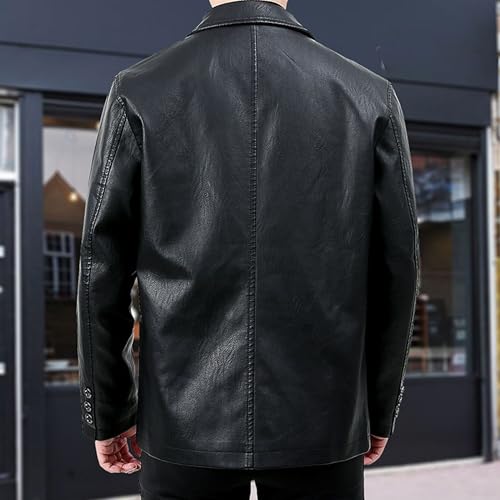 Chaqueta Bomber de cuero para hombre con cuello solapa miniatura 6