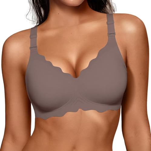 Vertvie Jelly Bras for Women No Underwire Wireless Push Up Bra Full Coverage Bralettes Seamless Comfort Everyday Sports Bra(Grey,Small)